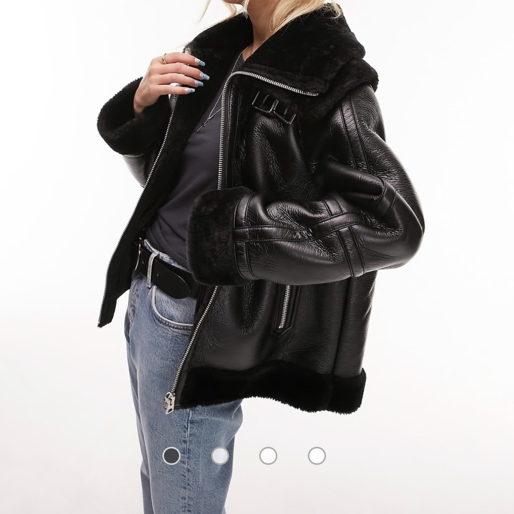 Topshop Faux Leather Aviator Jacket